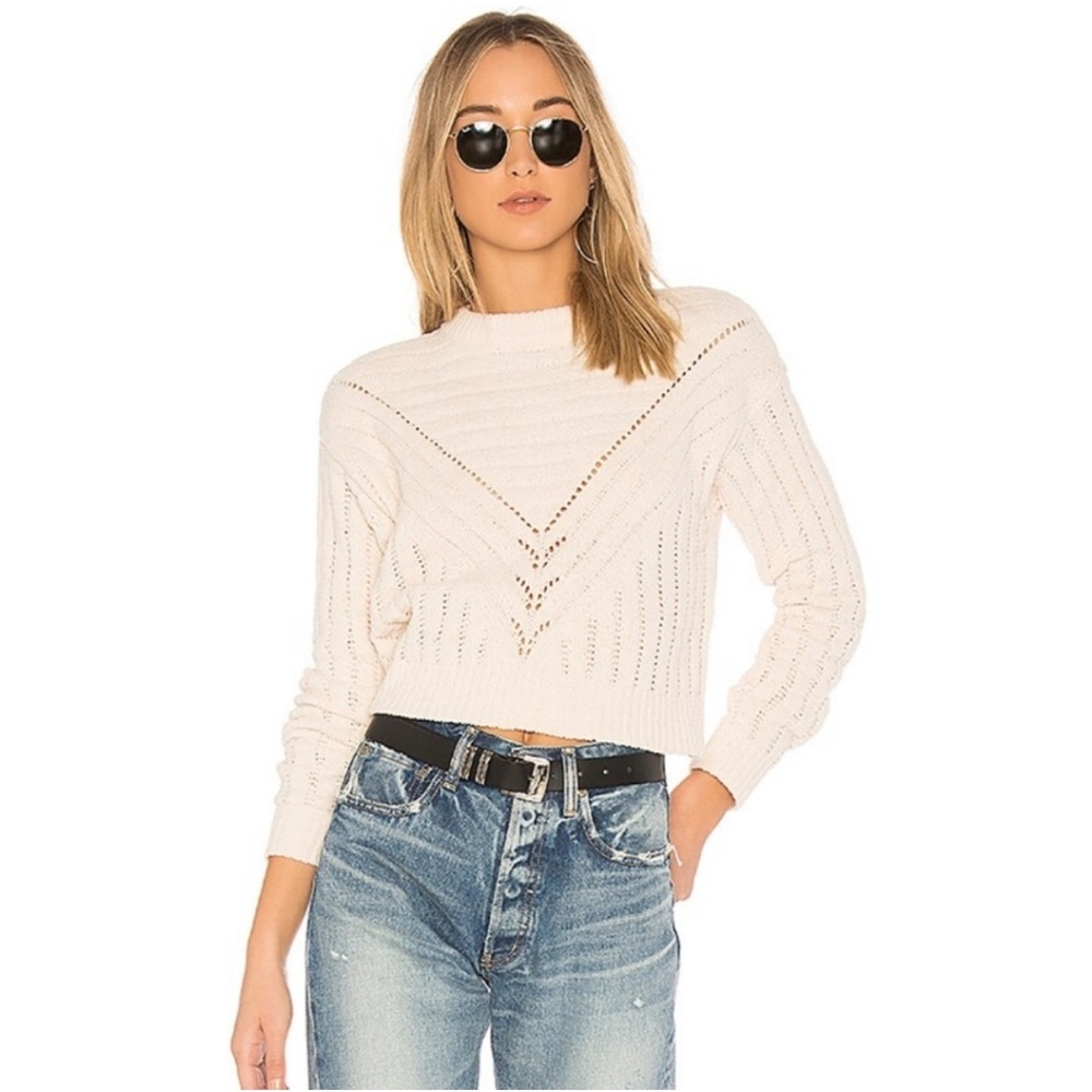 Lovers + Friends Moon Crop Ivory peach Knit‎ Sweater sz M